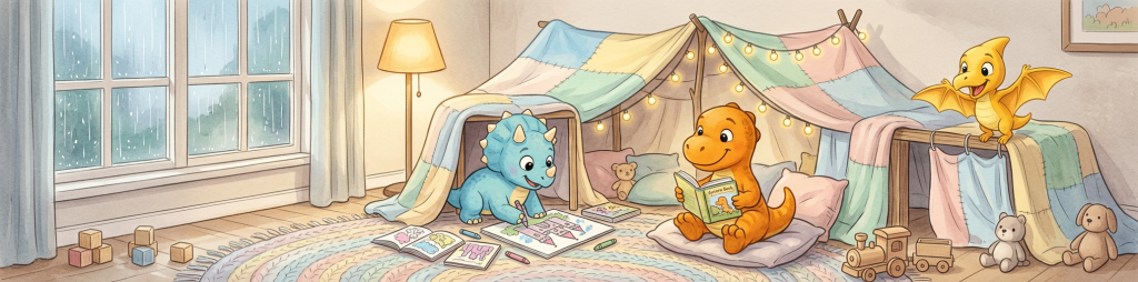 Dinos reading in their rooms.